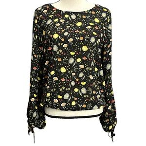 Finn & Grace Blouse M Floral Chiffon Split Long Sleeve